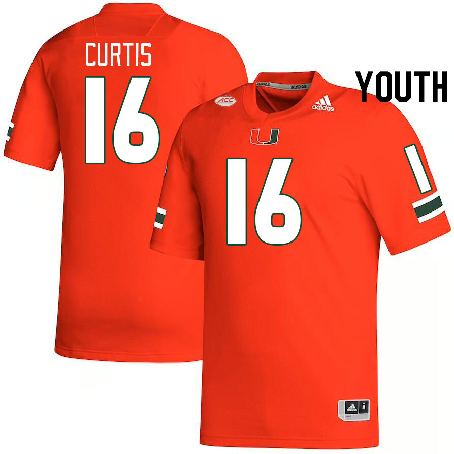 Youth #16 Malik Curtis Miami Hurricanes College Football Jerseys Stitched-Orange